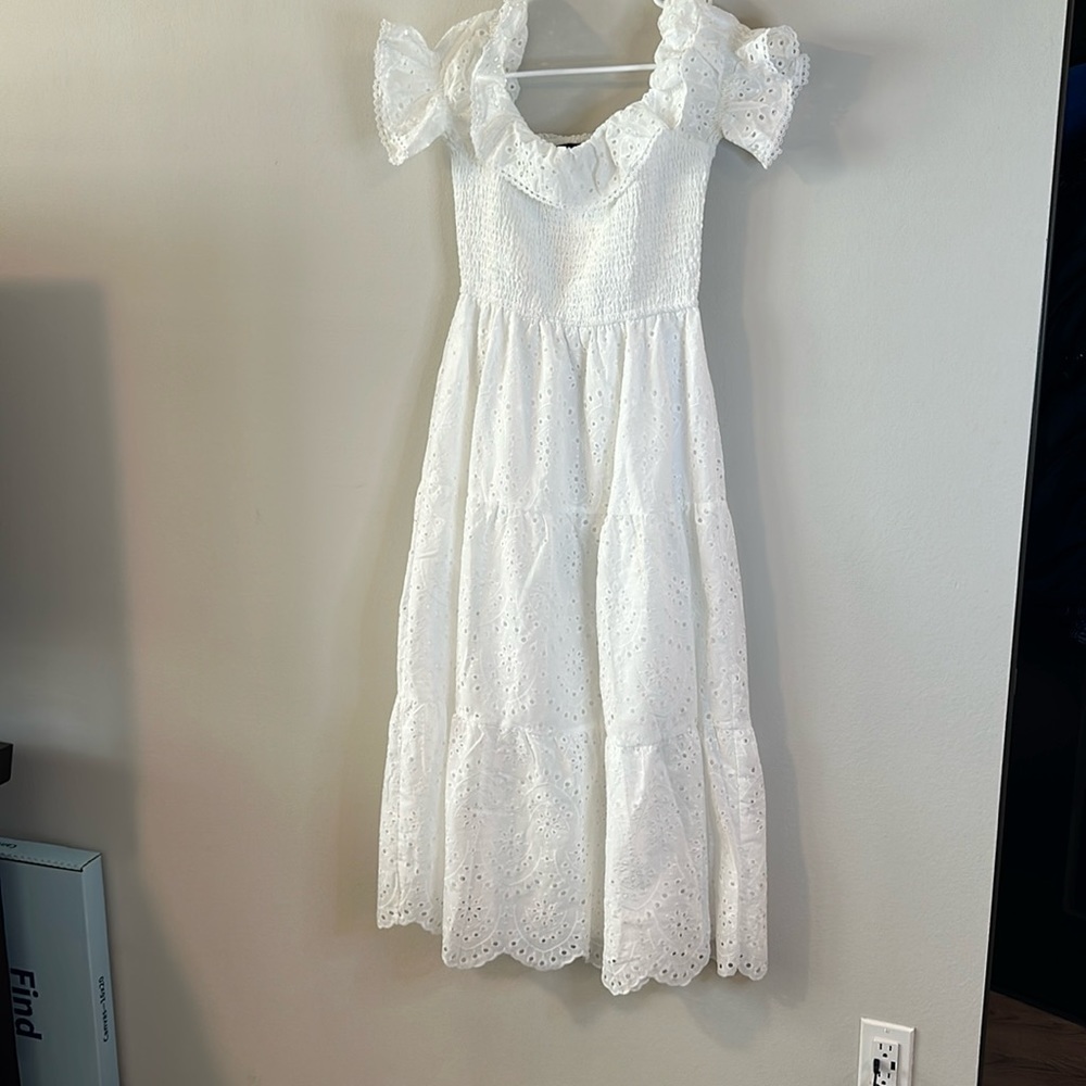 Simplee Off Shoulder Ruffle Trim Schiffy Dress